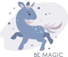 diseño mágico de unicornio dulce azul, ilustración vectorial vector