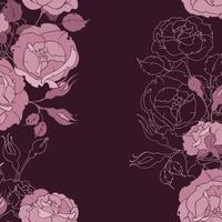 patrón floral impecable con rosas rosas tiernas sobre un fondo burdeos oscuro. dibujo de flores y capullos ilustración vectorial para tela, papel pintado, papel de regalo. vector