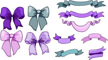 green and lavender bows and banners . Vector Illustration
