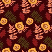 Autumn pattern with leaves and pumpkin. vector