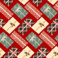 Christmas seamless pattern with gifts on a red background. vector