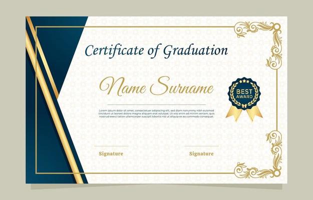 Blue Gold Elegant Certificate