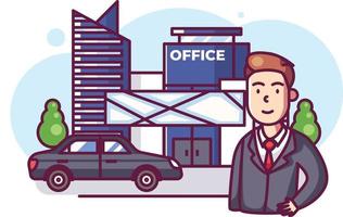 Employee in front of office with a car vector