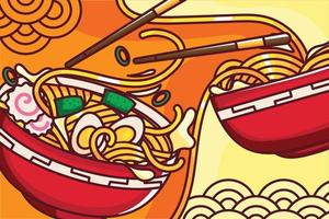 Japanese hot ramen illustration vector