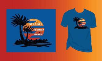 Miami Florida Beach Palm Trees typeography  Vintage Broken Texture T-shirt design vector