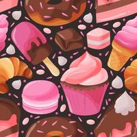 Dessert Food Colorful Hand Drawn Seamless Pattern vector