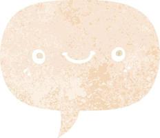 cartoon cute happy face and speech bubble in retro textured style vector