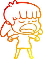 warm gradient line drawing cartoon woman talking loudly vector