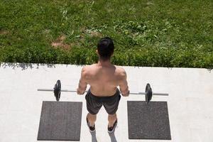 man doing morning exercises photo