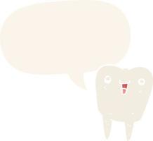 cartoon tooth and speech bubble in retro style vector