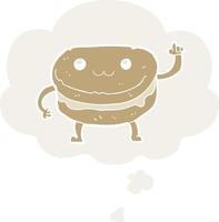 cartoon waving cake character and thought bubble in retro style vector