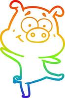 rainbow gradient line drawing happy cartoon pig dancing vector