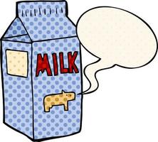cartoon milk carton and speech bubble in comic book style vector
