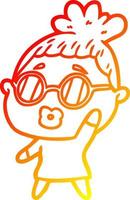 warm gradient line drawing cartoon woman wearing spectacles vector