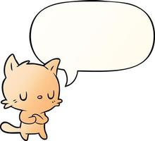 cute cartoon cat and speech bubble in smooth gradient style vector