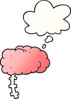 cartoon brain and thought bubble in smooth gradient style vector