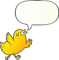 cartoon happy bird and speech bubble in smooth gradient style vector