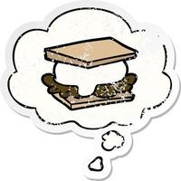 smore cartoon and thought bubble as a distressed worn sticker vector