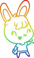 rainbow gradient line drawing cute rabbit vector