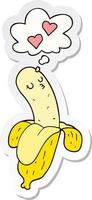 cartoon banana in love and thought bubble as a printed sticker vector