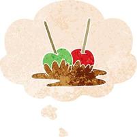 cartoon toffee apples and thought bubble in retro textured style vector