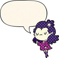 cute cartoon vampire girl and speech bubble in comic book style vector