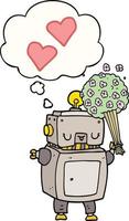 robot de dibujos animados enamorado y burbuja de pensamiento vector