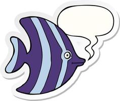 cartoon angel fish and speech bubble sticker vector