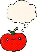cartoon apple and thought bubble in comic book style vector