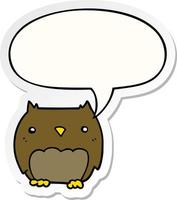 cute cartoon owl and speech bubble sticker vector