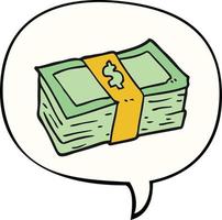 cartoon stack of cash and speech bubble vector