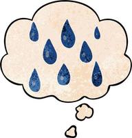 cartoon raindrops and thought bubble in grunge texture pattern style vector