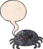 cartoon halloween spider and speech bubble in retro texture style vector