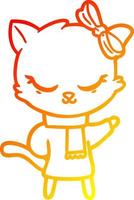 warm gradient line drawing cute cartoon cat with bow vector