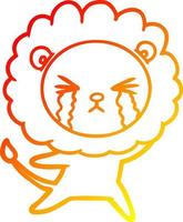warm gradient line drawing cartoon crying lion vector
