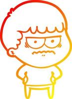 warm gradient line drawing cartoon annoyed man vector