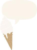 cartoon ice cream and speech bubble in retro style vector