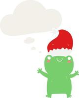cute christmas frog and thought bubble in retro style vector