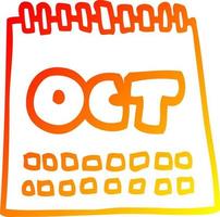 warm gradient line drawing cartoon calendar showing month of october vector