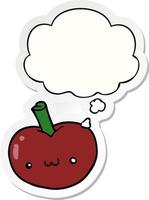 cartoon apple and thought bubble as a printed sticker vector