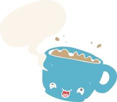 cartoon cup of coffee and speech bubble in retro style vector