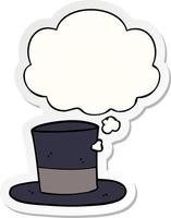 cartoon top hat and thought bubble as a printed sticker vector