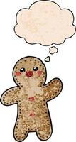 cartoon gingerbread man and thought bubble in grunge texture pattern style vector