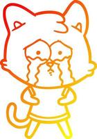 dibujo de línea de gradiente cálido gato llorando de dibujos animados vector