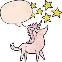 cartoon unicorn and speech bubble in retro texture style vector