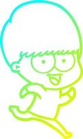 cold gradient line drawing happy cartoon boy running vector