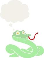 cartoon snake and thought bubble in retro style vector