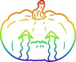 rainbow gradient line drawing cartoon crying halloween pumpkin vector