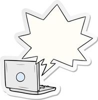 cartoon laptop computer and speech bubble sticker vector