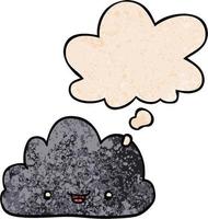 cartoon tiny happy cloud and thought bubble in grunge texture pattern style vector